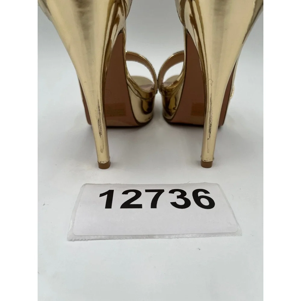 Delicacy Stiletto Heels Platform Sandals Womens 7.5 Gold Rhinestone Ankle Strap